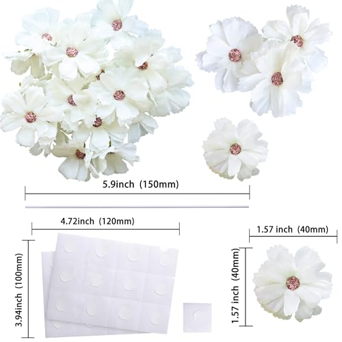 Ephlyn 24Pcs Flower Cupcake Toppers Spring Flower Cake Topper Decorations for Bridal Engagement Baby Shower Birthday Party Cupcake Picks Anniversary Party Decorations Supplies White