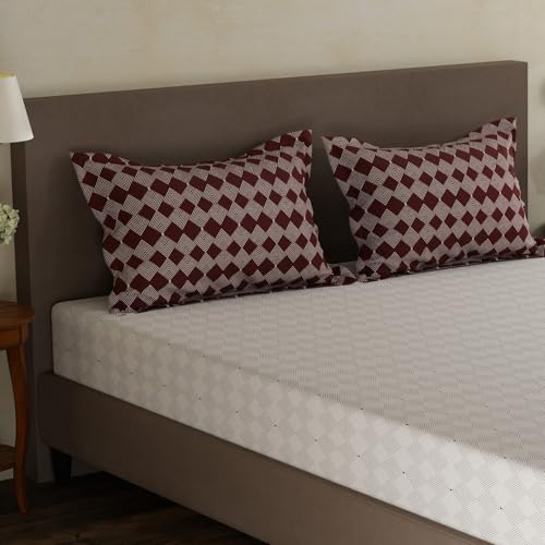 Image of Layers 100% Cotton Double Size Bedsheet Set | Brown Geometric Print | 120 TC Forever Collection | Soft & Breathable | Washable Bedsheet with 2 Pillow Covers | All Season