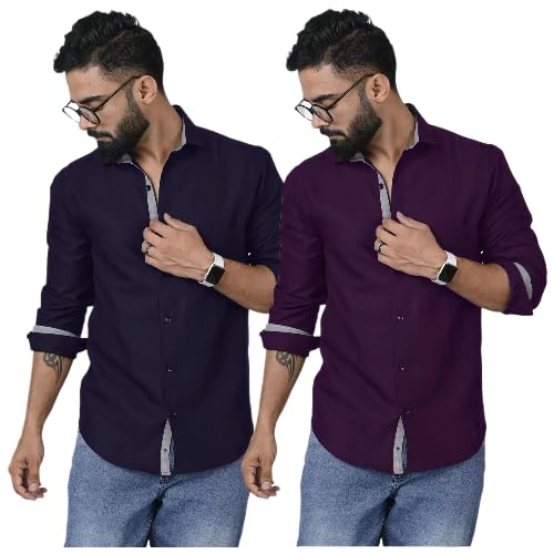 Image of Pinkmint Shirt for Men Cotton Soild Shirt & Spread Collar Long Sleeve Shirt Formal, Travelling