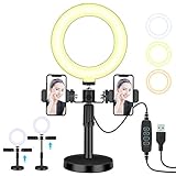 GESMA LED Luz Anillo, Aro de Luz 6", Regulable 3 Modos de luz con Dos Ranuras para teléfono de Soporte para Streaming Makeup, Selfie, Maquillaje, TIK Tok, Youtube Volg