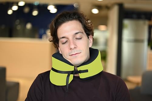 Image of C CUSHION LAB Travel Pillow, Award-Winning Patented Ergonomic Design for Chin & Neck Support Memory Foam Neck Pillow, Compact Airplane Pillow for Traveling, Flight, Car (Spark, Large)