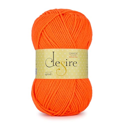 Image of Ganga Acrowools Acrylic Desire Hand Knitting and Crochet Yarn. Pack of 1 Ball - 100Gms. Shade No - (DIS035) Orange