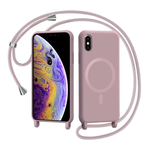 AOMYKE Handyband für iPhone X/iPhone XS Hülle mit Band, Magnetisch Handyhülle kompatibel mit Magsafe zum Umhängen Schutzhülle mit Kette Kordel Weich TPU Liquid Silikon Case，Pink