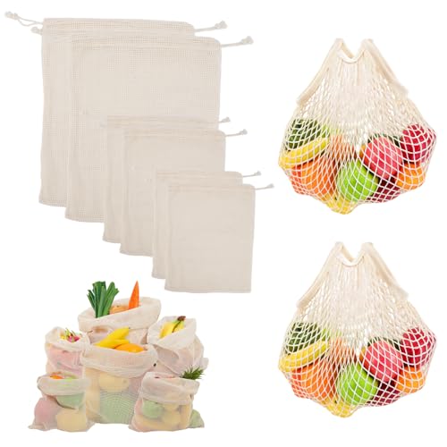 WRENYZK 8 sacchetti per frutta e verdura, riutilizzabili, in cotone,