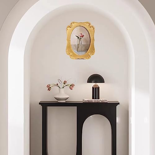 Sikoo Vintage 5X7 Gold Oval Picture Frame Antique Ornate Table Top And Wall Mounting Photo Frame With High Definition Glass Front For Home Decor, Retro Photo Gallery, Old-Fashioned Art, Gold #TOP5