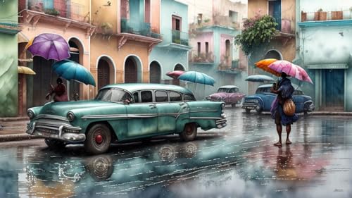 Toile murale Cuba Habana Trinidad jour de pluie 50x70 cm