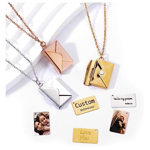 Amerixun Custom Envelope Necklace with Message or Photo, Personalized Anniversary Birthday Gifts Present For Wife, Mom, Girlfriend, Lover Cover