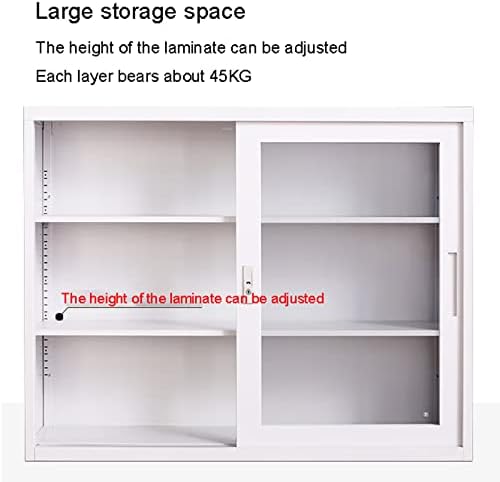 KIZQYN Metal Storage Cabinets, large Lockable Steel Storage Cabinet with Transparent glass sliding door,Office Cabinet for Home,Office,Garage,Classroom, Matte Grey Filing Cabinet