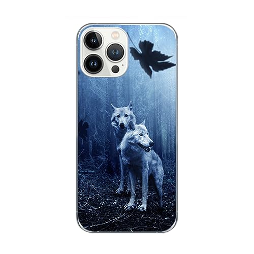 Coque iPhone 13 Pro anti-chocs König Design motif loups en TPU mince