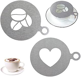 2 Pieces Cappuccino Coffee Stencils Template Stainless Steel Coffee Stencils Latte Art Stencils Coffee Stencils for Decorating Oatmeal Cupcake Cappuccino Hot Chocolate