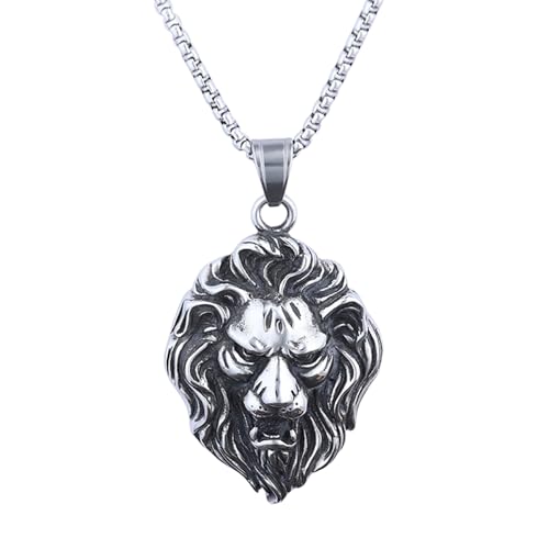 Sumpgle Collier pendentif tête de lion en acier inoxydable Roi de la jungle Élégant série d’animaux Bijoux pour hommes Hypoallergénique durable Accessoire de mode