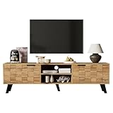 meuble tv acacia blanchi 【Meuble TV Moderne】 Ce banc TV a un design de grain de bois et une apparence minimaliste, qui peut compléter différents styles d’intérieur. Les deux portes présentent un design tissé unique qui attire l’attention.