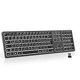 Beleuchtete Tastatur Kabellos, Ultradünne 2.4G Wiederaufladbare Funktastatur mit Weißer Hintergrundbeleuchtung, Deutsch Kabellose USB Tastatur für Windows, PC, Laptop, Smart-TV, Grau