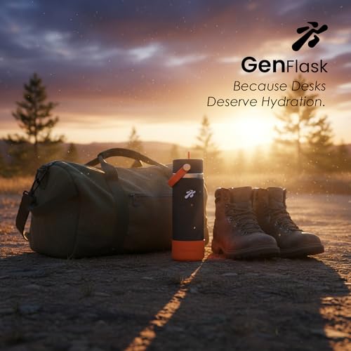 Image of VBOTT GENFLASK-Ozil -600 ml|Thermosteel Flask with Straw Sipper & Carrying Loop| SS 304 Water Bottle|Hot /Cold-18 /24 hrs|Insulated Bottles|Dark Grey /Orange Colour|Multipurpose