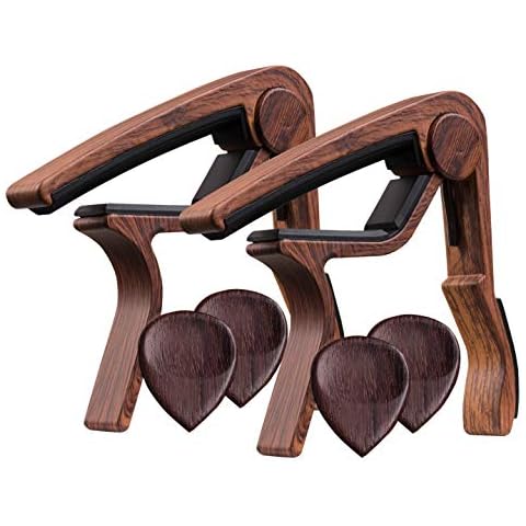 TimbreGear Rosewood Color Guitar Capo with Genuine handcrafted Rosewood Guitar Picks (2) Set For Acoustic Guitar, Electric Guitar For Easy Transpose (2 pack) Cover