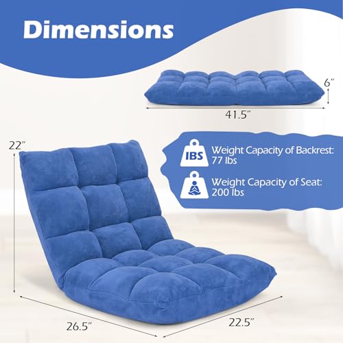 Image of COSTWAY Floor Chair, Video Gaming Chairs with Back Support, Adjustable 14-Position, Alloy Steel Frame, Soft Coral Fleece, Lazy Sofa Lounge for Reading Living Room Recliner for Adults Kids (Blue)