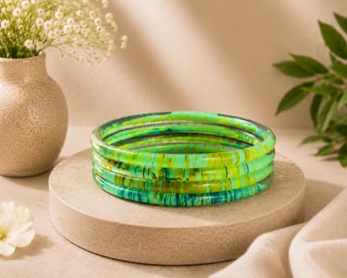Image of NMII Premium Glass Bangle Set for Women | Multicolor Designer Kangan | Fancy Kanch ki Chudiya | 3D Transparent Chudi Set | Wedding & Festive Occasions Bangles