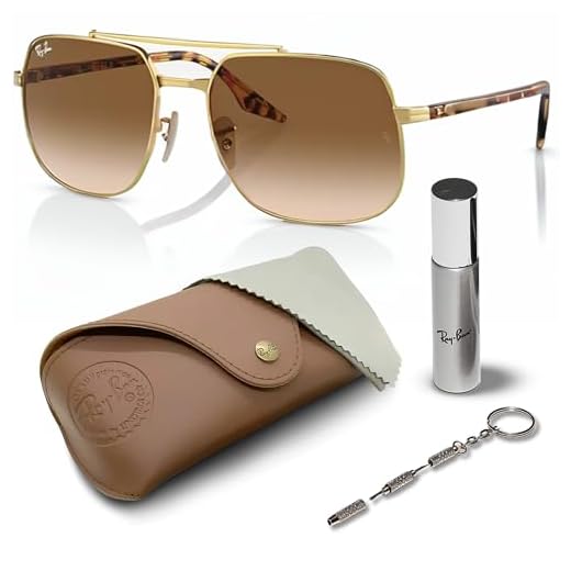Ray-Ban RB3699 Óculos de sol quadrados para homens e mulheres com kit de óculos - Óculos de sol clássicos atemporais, Armação dourada polida Arista | Lente marrom, 59 mm