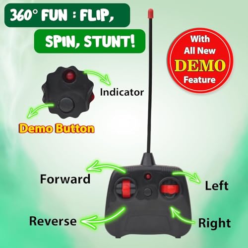 Image of 360 Rotating & Rolling Big Stunt Car Toy with USB Cable & Remote Controller with Demo Feature Rechargeable 5 Functions | Multicolor, Power Source: Lithium Battery in Car (Included)-New