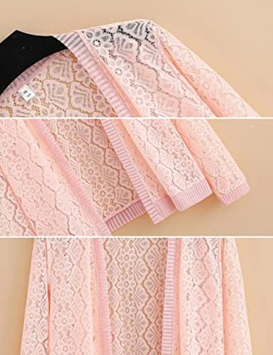 Image of Xunger Women's 3 /4 Sleeve Lace Cardigan Casual Open Front Floral Lace Shrug Summer Cover Up
