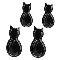 Cabilock Cat Tail Sticky Wall Hooks 4pcs Black Plastic Self-Adhesive No Trace Hooks for Kitchen Bathroom Coat Bag Hanging Storage