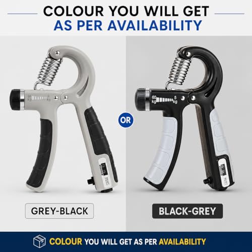 Image of LEAFED Hand Grip Adjustable with Digital Counter - High Quality Hand Gripper for Men & Women | Forearm, Wrist & Finger Exerciser | Power Grip Trainer for Gym & Home Workout | Hand Strengthener Equipment (Black & Grey)