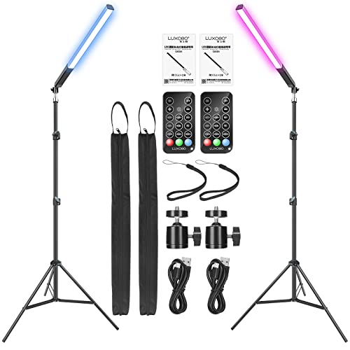 uyled Paquete de 2 Varita de luz de Video LED RGB, Kits de iluminación de Estudio de fotografía LUXCEO con trípode de 29 "a 81", Palo de luz de fotografía Regulable 36 Colores 3000K-6000K