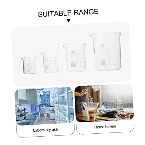 BESTYASH 4Pcs High Borosilicate Glass Measuring Beaker with Scale Laboratory Beakers for Accurate Measurement Home Baking and Chemical Experiments