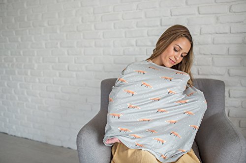 Image of Copper Pearl Nursing Cover for Breastfeeding - Multi-Use Baby Car Seat Cover, Stroller Cover & Breast Feeding Cover Up for Women, Stretchy Breathable High Quality Cover for Boy or Girl,Grey with Foxes