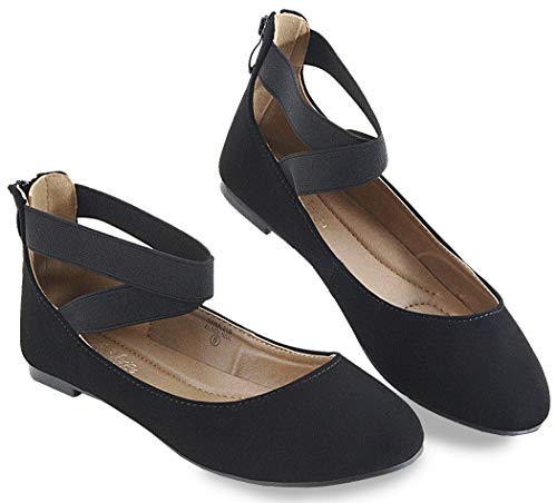 Anna Dana Women's Classic Ballerina Flats Elastic Crossing Straps Black Nubuck 7 #TOP1