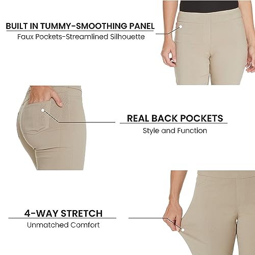SLIM-SATION Women's Standard Wide Band Pull on Straight Leg Capri with Tummy Control4