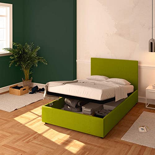 Letto con Contenitore, Rivestimento Tessuto. Elegante Testiera, Indeformabile ideale con tutti tipi di Materassi Matrimoniali in Memory Foam, Poliuretano, Lattice o a Molle.