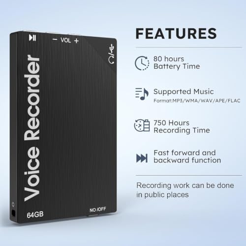 Image of DDLC Digital Mini Voice Recorders -Small Hidden Spy Super Long Storage Capacity 64GB | Date & Time Stamp | Easy to Use | Crystal Clear Sound Digital Recording Mp3 Player (DVR 64GB)