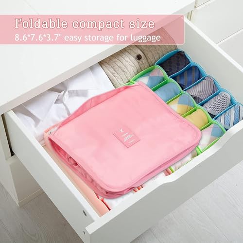 Image of Travel Toiletry Bag with Hanging Hook, Waterproof Cosmetic Organizer Pouch, Foldable Makeup Storage Case with Mesh & Transparent Compartments, Portable Travel Accessories Bag (Pink Pink)