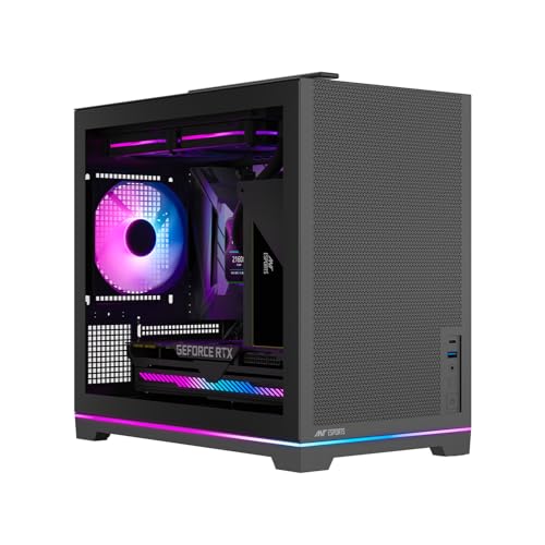 Ant Esports Box C Air V2 Mini-Tower Gaming Cabinet - Black | ARGB Front Strip | Supports Micro-ATX, Mini-ITX Motherboards | Pre-Installed 120mm Rear Fan | High Airflow Mesh Design
