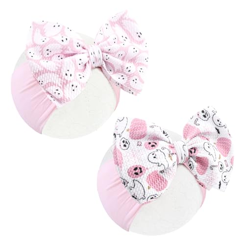 Image of YanJie 6'' 2PCS Halloween Baby Headbands Ghost Hair Bow Baby Pink White Bows Newborn Bows Infant Halloween Hair Accessorie