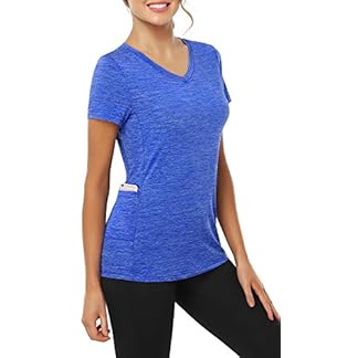 CHICHO Women's Short Sleeve Workout Shirt with Pocket - Breathable V Neck Moisture Wicking Workout top Well made , Quick dry Looks great and fits