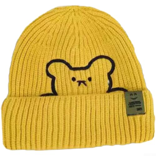 Image of Posheliox Women's Winter Knitted Beanie Hat with Cute Bear Embroidery, Warm Fluffy Earflap Acrylic Cap, Breathable ones Size Fit for Cold Weather(Beige)