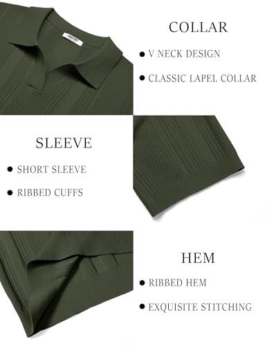 Image of COOFANDY Mens Knit Polo Shirts V Neck Textured Polo Shirts Short Sleeve Breathable Polo Casual Collared T Shirt Fashion Tops