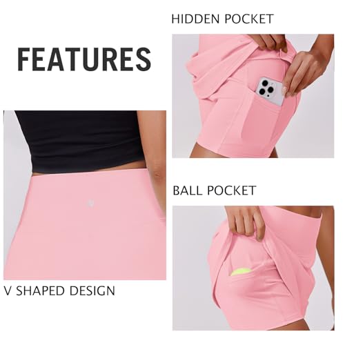 Image of PINSPARK Womens Tennis Skirt High Waisted Golf Skort with 2 Pockets Stretchy Athletic Skirts for Workout Pickleball Running