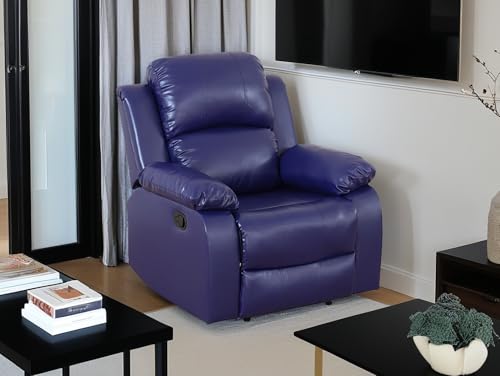 Dekmxas Bonded Leather Recliner Chair Contempary Manual Reclining Chair Living Room Furniture Accent Recliner with Overstuffed Arm & Back for Living Room/Bedroom/Office/Rv Car (Purple Blue, Chair)