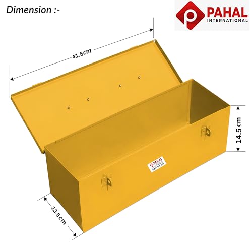 Image of PAHAL 16 Inch Metal Tool Box - Heavy Duty Portable Tool Storage Box with Single Compartment for Electrician, Plumber, Technician, Carpenter & Mechanic, for Domestic & Industrial Use, Yellow