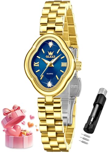 Image of OLEVS Womens Watch Gold Ladies Dress Elegant Luxury Ladies Stainless Steel Waterproof Small Slim Thin Wrist Watch
