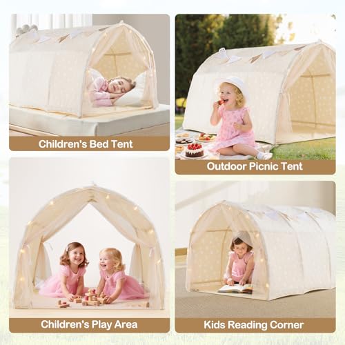 INFANS Bed Tent for Kids, Indoor Large Toddler Canopy Playhouse with Flags, Teepee Toys Gift for Boys Girls Aged 3+, Fluorescent - image 2