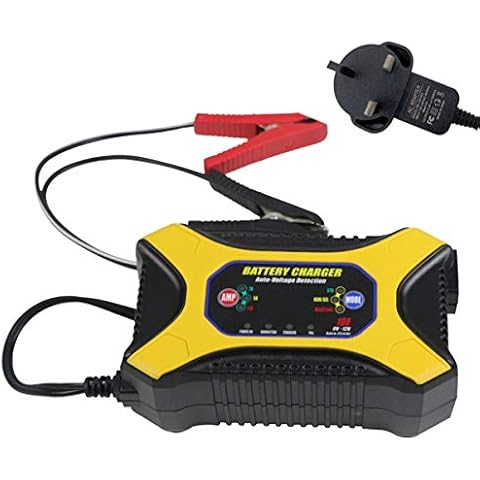 PPGE Home Car Battery Charger 12V 10A Charging and Maintaining Automotive Battery Charger Intelligent for More Types of Batteries with LCD Screen UK Plug Cover