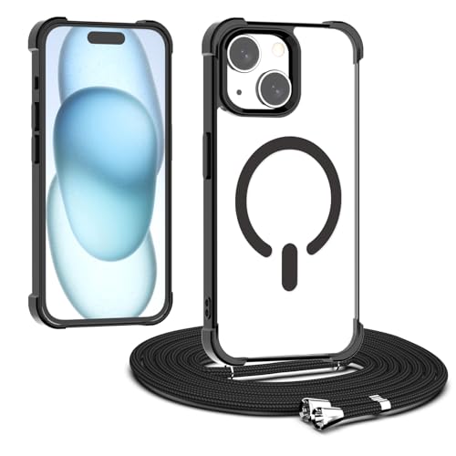 Coque antichoc iPhone 15 transparente qui évite les chutes avec sa lanière