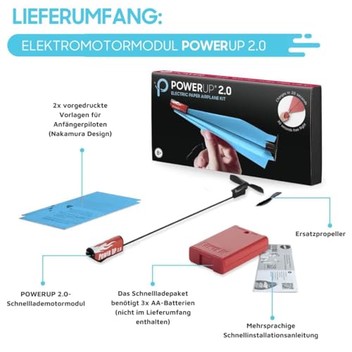 POWERUP 2.0 Papierflieger Bausatz | Elektronischer Motor für DIY Papierflieger | Fliegt weiter und länger | Perfekt für Kinder und Erwachsene | Gebrauchsfertiger Flugzeugmotor-Bausatz