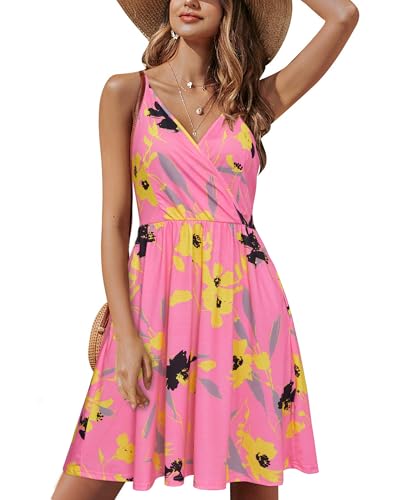 Image of STYLEWORD Womens Sundress Summer Floral Wrap V Neck Backless A-Line Casual Beach Midi Dress