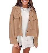 ANRABESS Women Waffle Knit Cropped Shacket Shirt Long Sleeve Collared Button Down Pockets Thermal...
