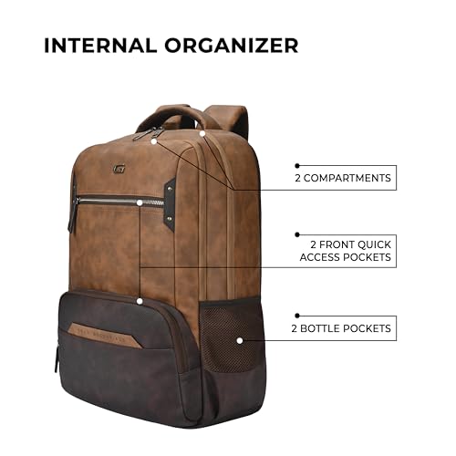 Image of Gear Quantum 3 18 inch /29L Antitheft Large Faux Leather Water Resistant Laptop backpack with Raincover /Laptop backpack /Casual Backpack /Daypack /Travel Backpack /College Bag For Men /Women(Tan-Brown)